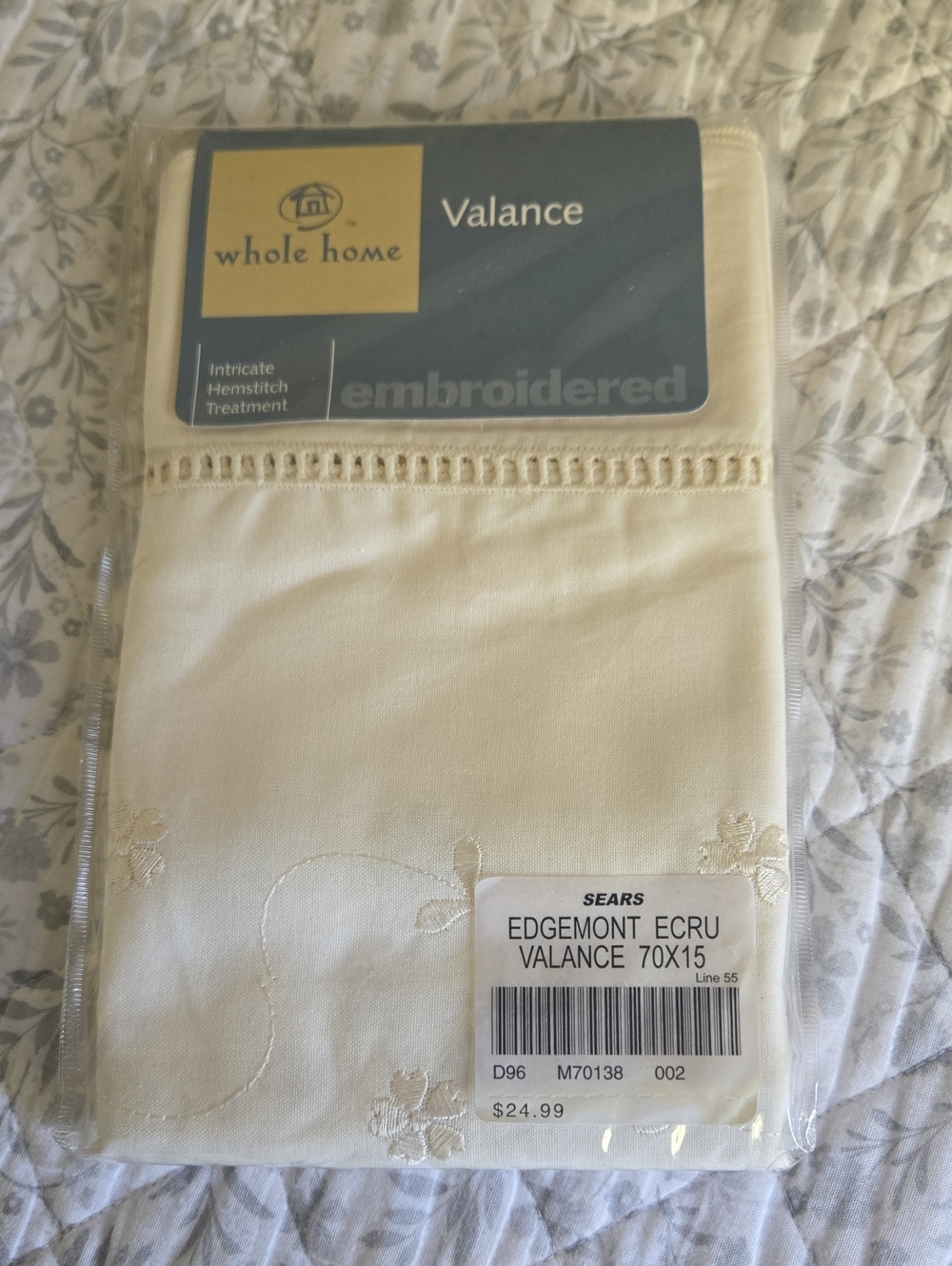 NWT Sears Whole Home "Edgemont" Embroidered Ecru Valance 70x15